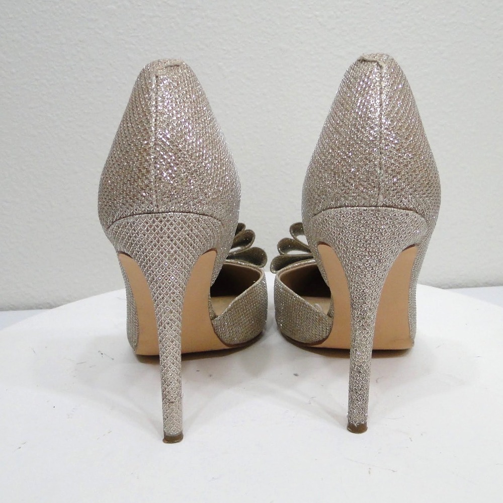 Betsey Johnson Parisss Champagne Gold Glitter Bow Pointed Toe Pumps 8.5 - Picture 6 of 12